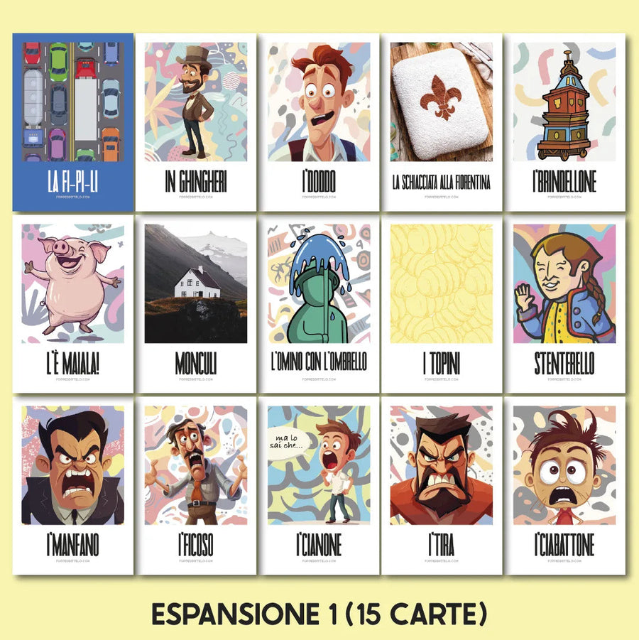 Le quindici carte dell'espansione 1 del Mercante in Fiera Fiorentino