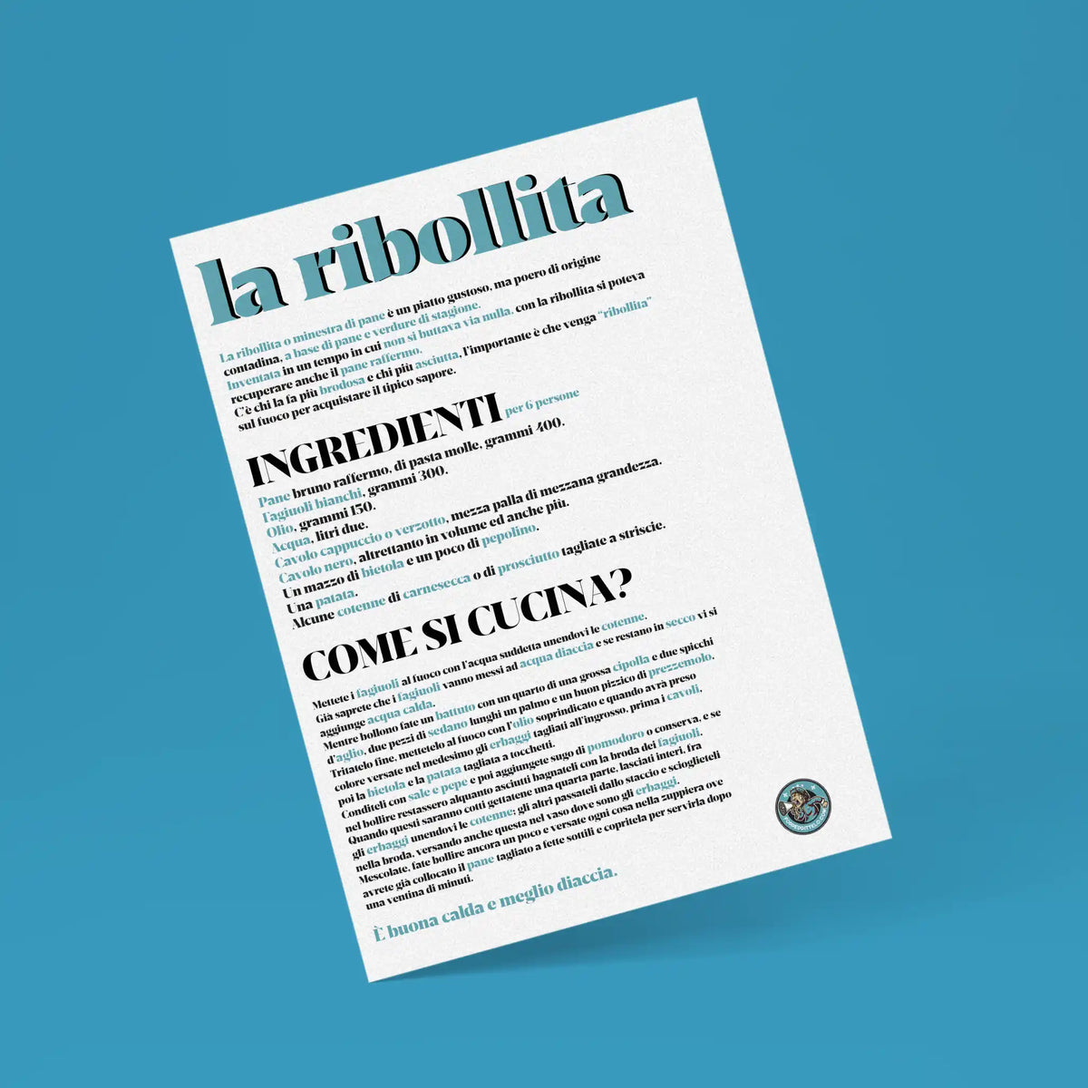 LA RIBOLLITA - poster fiorentini - poster firenze - regalo fiorentino - fiorentino  - foppeddittelo