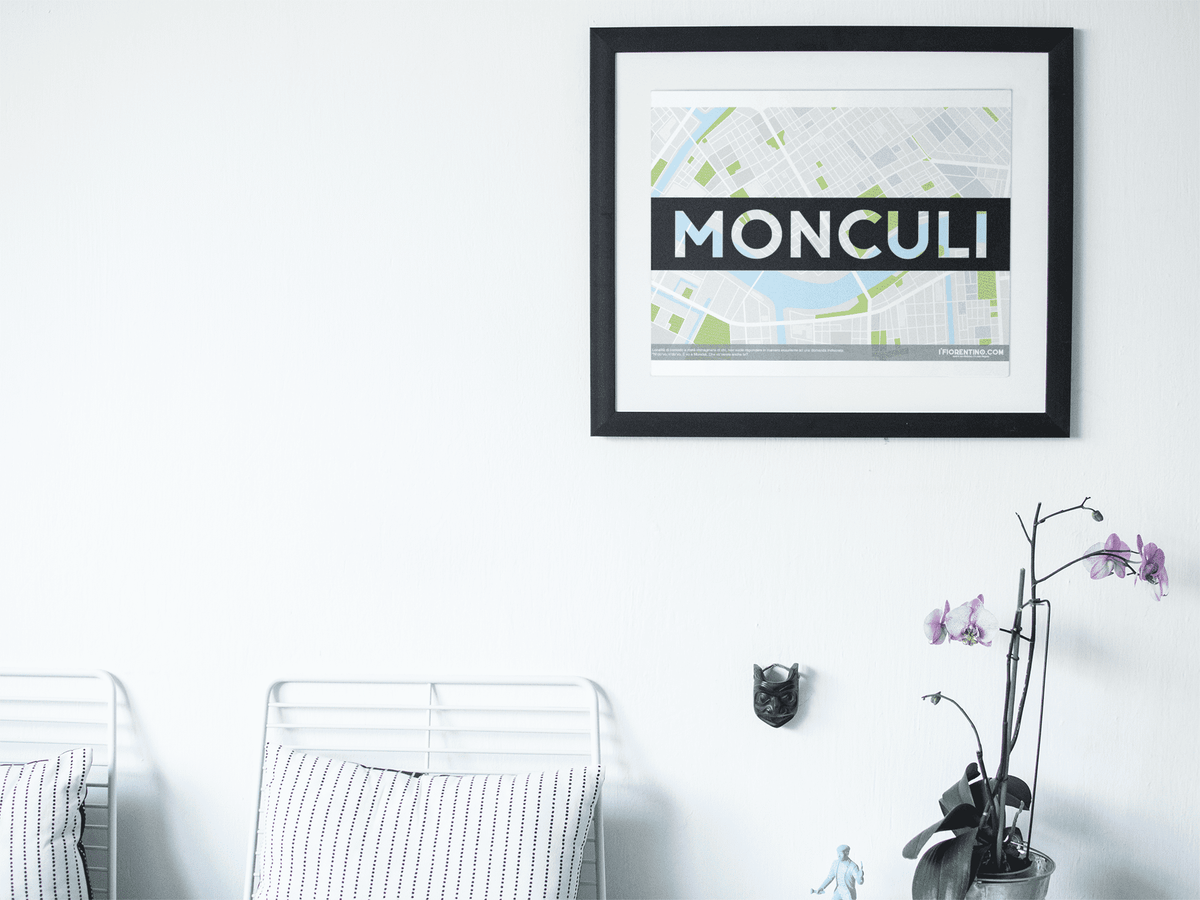 Poster di Monculi in cornice nera su una parete bianca